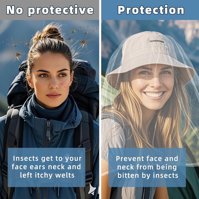 JayruiMice 2 Pack Ultra Large Mosquito Net 42x25 Inches Mosquito Head Net Oversized Insect Netting Bug Fits Most Hats for Gardening Hiking Fishing Traveling(White+Black) - Image 5